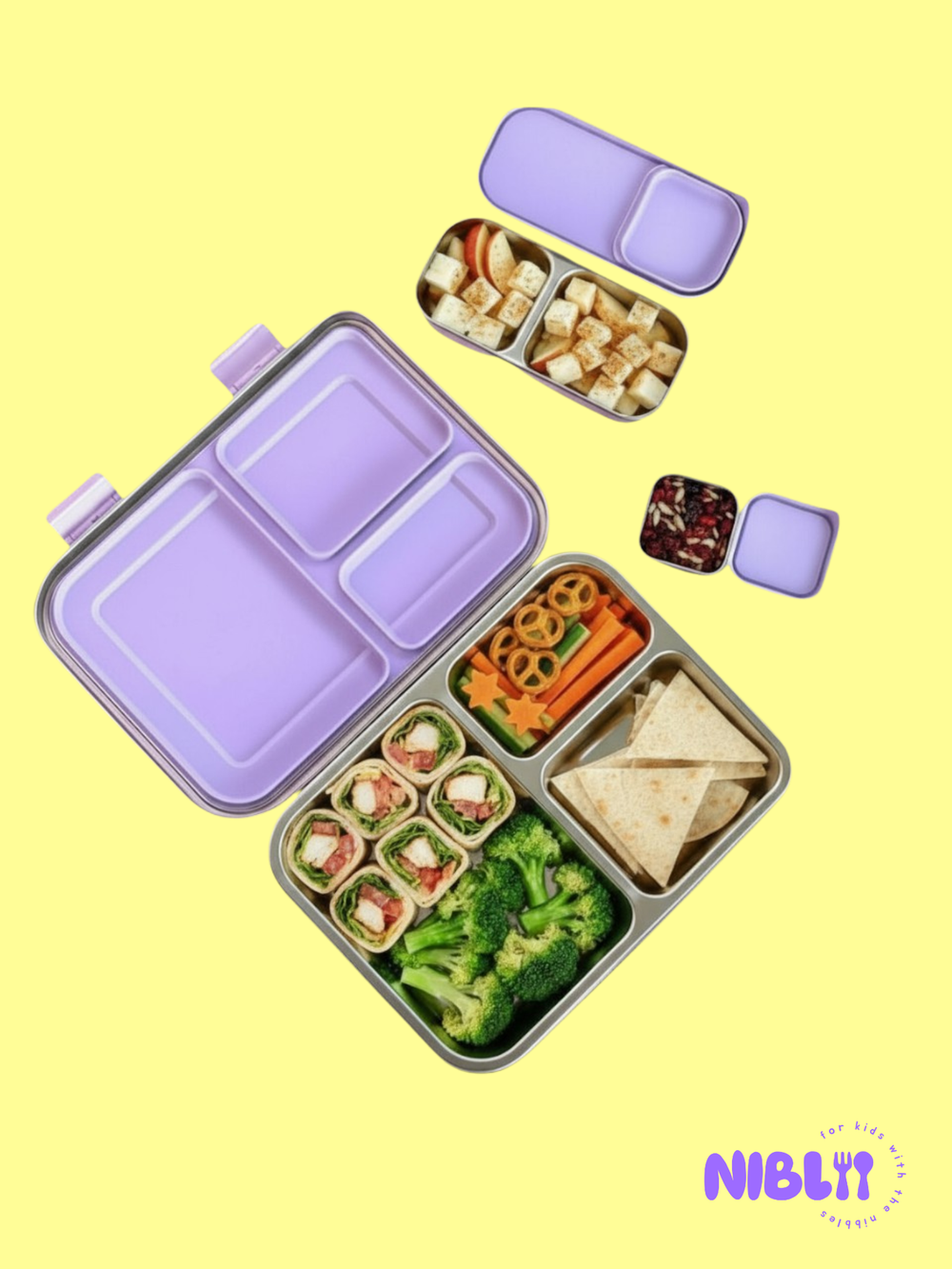 The LunchMate™ in Purple Pop - Stainless Steel 6-part Lunchbox Set, BPA free