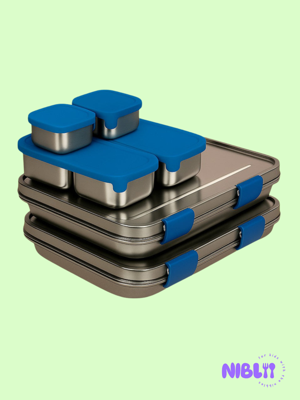 LunchMate™ Duo in Blue Buzz - Stainless Steel Lunchbox Set